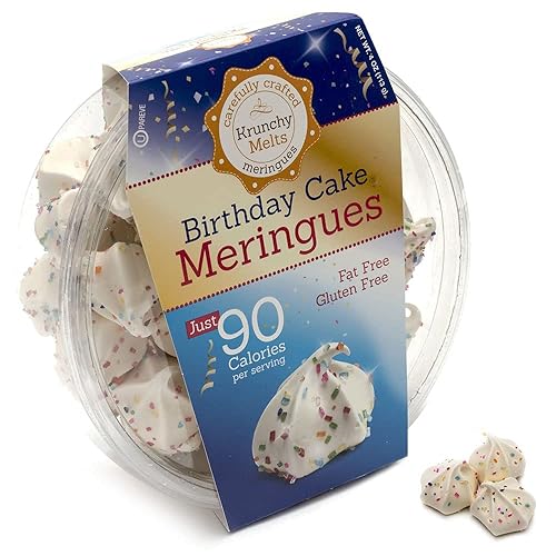 Krunchy Melts - Galletas de merengue originales - Sabor a pastel de cumpleaños - Merengues - Sin grasa - Sin gluten - Sin nueces - Apto para Keto -