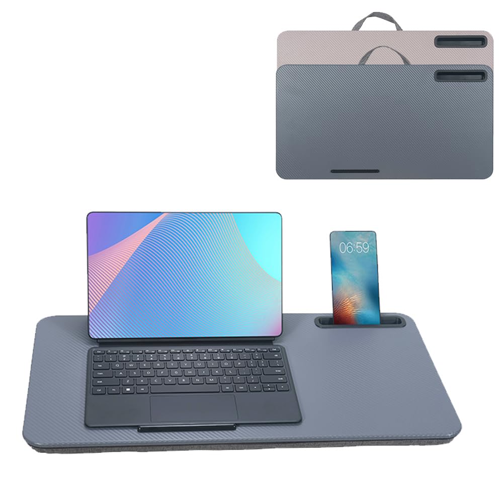 Portable Laptop Desk Fits Up to 16'' Laptops, with Tablet Slot, Built-in Cushion, Great for Home & Office,Lap Desk for Laptop,Lap Desk with Cushion (Dark Grey, Large)