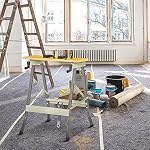 DURHAND Banc de travail pliable 4 Pinces réglables, Table de scie à bois, MDF Surface, cadre en acier, banc de travail portable 100kg/220lbs Capacité, noir et gris