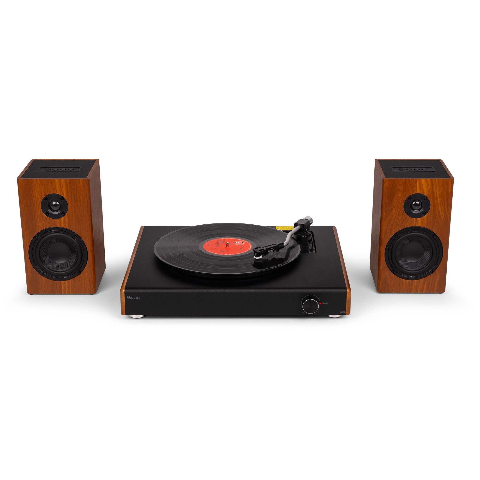 Audizio RP337W Giradischi con altoparlante Bluetooth – Lettore in vinile effetto legno – Record Player da 33, 45 e 78 giri/min – Tavolo da ginnastica con altoparlante wireless da 50 Watt – Giradischi