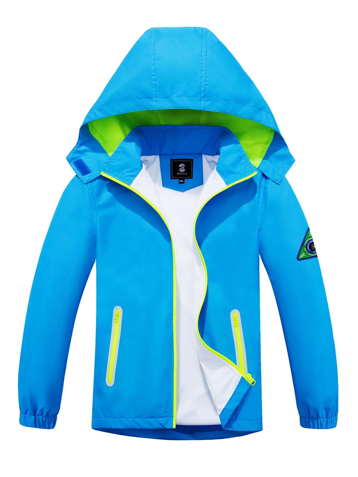 SaphiRose Kids Rain Jacket Waterproof Raincoat Mesh Lined Coat with Removable Hood for Boys Girls