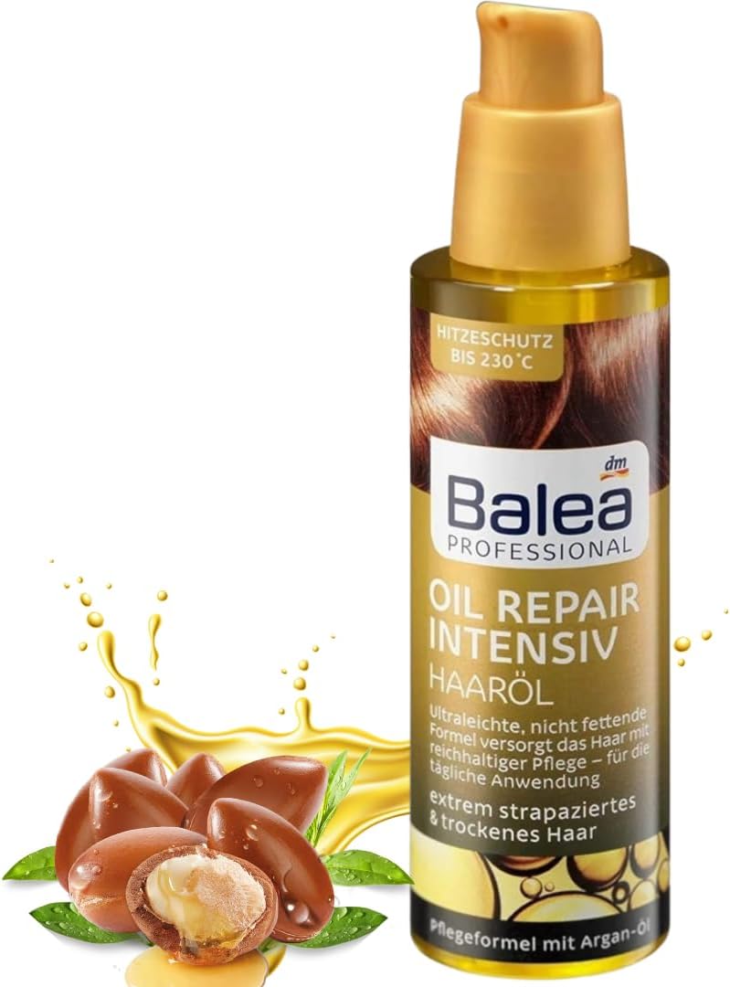 Balea Argan Oil Hair Serum professional For Extra Dry & Damaged Hair with Heat Protection up to 230 ° C- Anti-Frizz -Anti-Breakage -For Smooth, Straight, Shiny, Strength Hair,Nourishing,100ml 3.4FL OZ