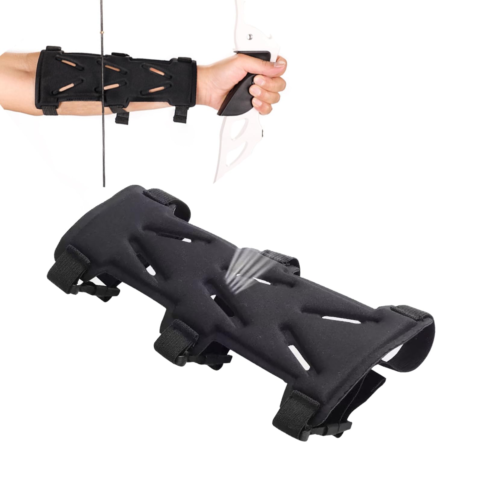 Parabraccio per Tiro con Arco, Regolabile 3 Cinghie, Protezione Avambraccio Traspirante, Giovani & Adulti, Destrorsi & Sinistrorsi, Caccia & Tiro al Bersaglio