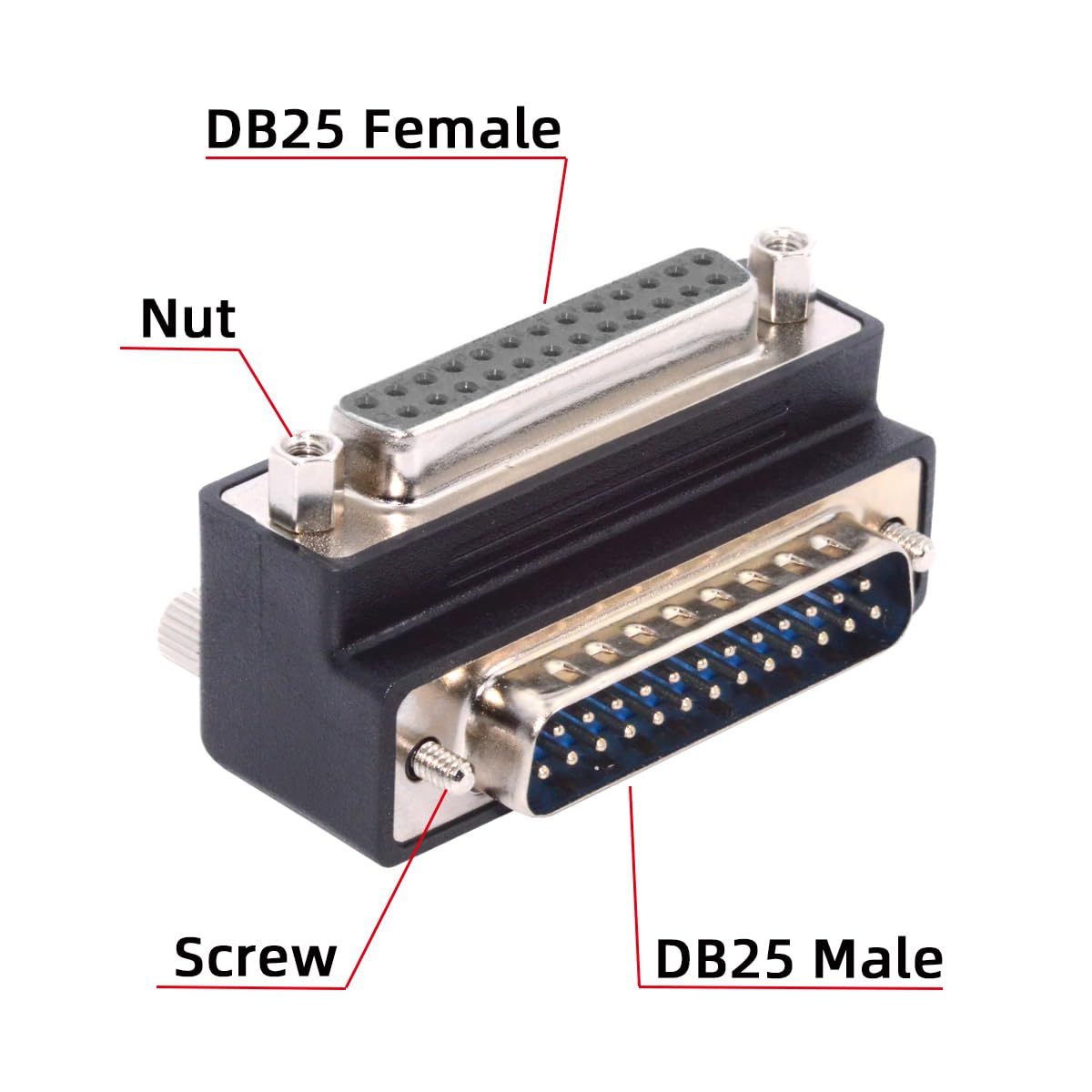 CY Adaptador DSUB Paralelo LPT AES/EBU DB25pin tuerca macho a hembra Tornillo adaptador de extensión DB macho acodado 90 grados hacia arriba