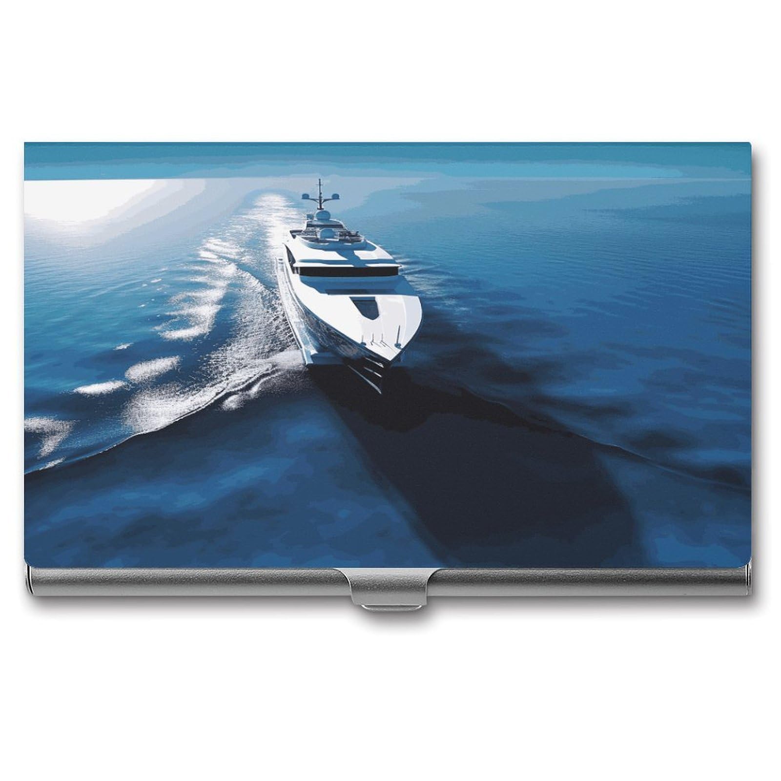 LDGSUPH Yacht Business Card Holder Fashion Slim Name Card Holder Minimalist Design Case Metal Card Carrier Personalized Business Card Case with Flip for Men Women