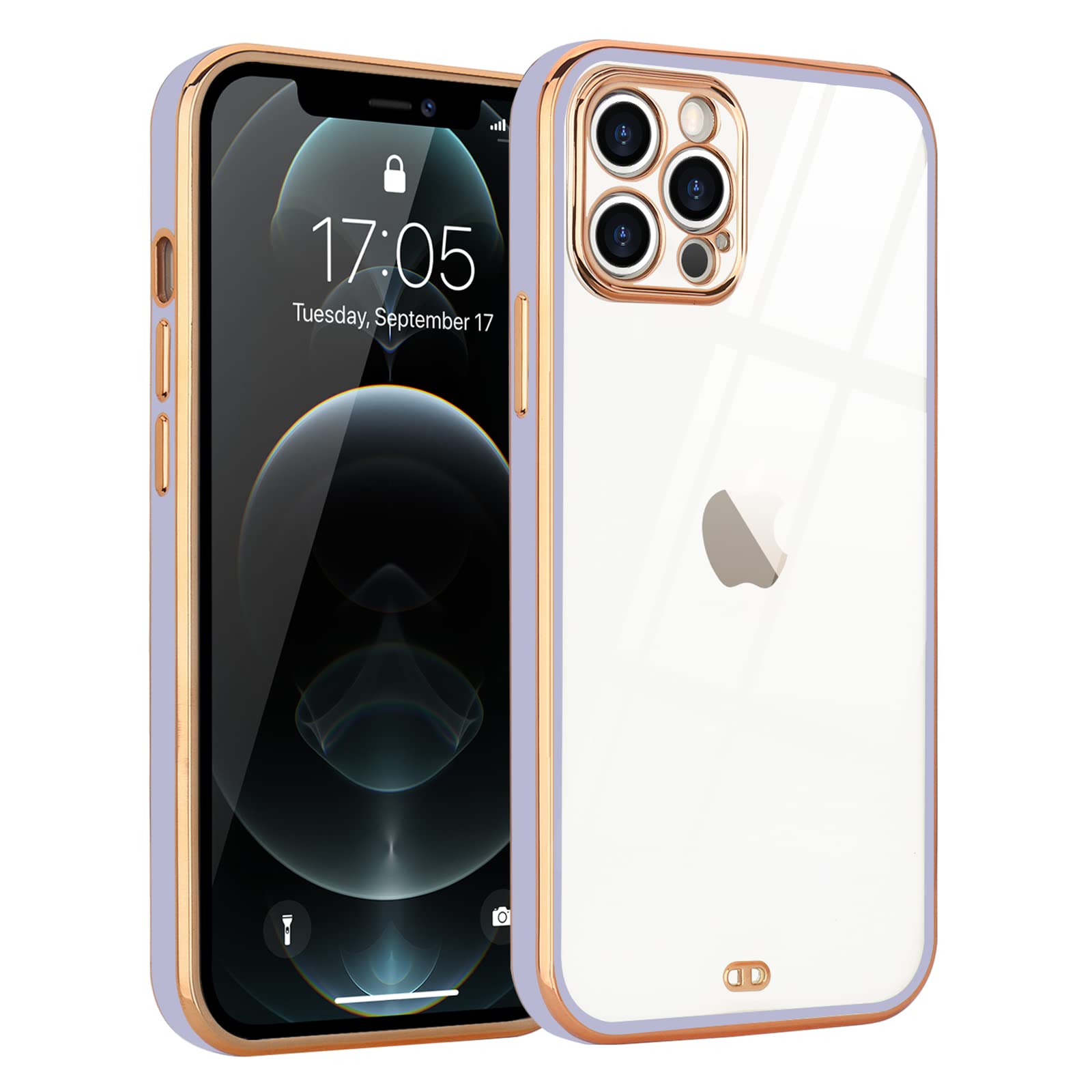 Urarssa Case Compatible with iPhone 12 Pro Case Crystal Clear Transparent Design Back Bumper Shockproof Slim Fit Soft TPU Silicone Protective Phone Case Cover for iPhone 12 Pro 6.1 inch, Purple