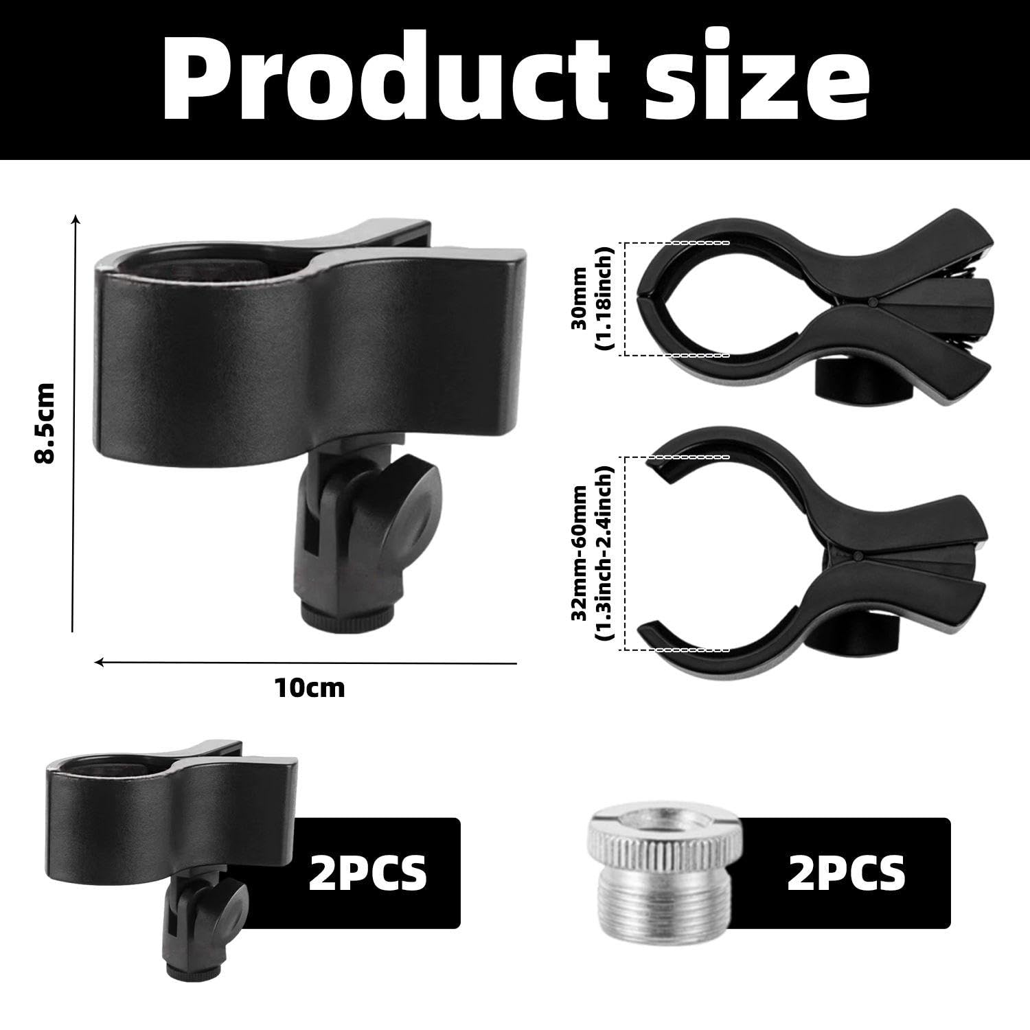 2 Sets Of Black Microphone Holders, Adjustable Microphone Stand, Microphone Fixing Tool, Microphone Accessories - Image 2