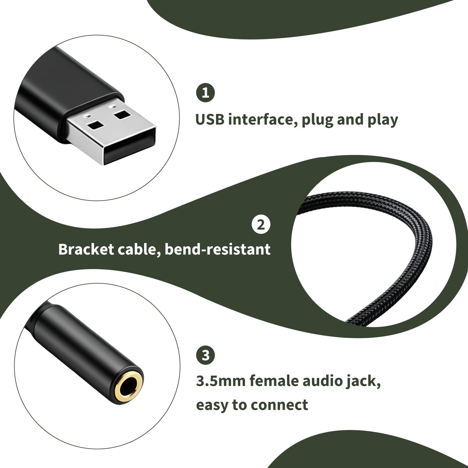 Adaptador USB Jack 3.5mm, Tarjeta Sonido Externa USB con Entrada y Salida TRRS, Soporta 24 Bit 96 KHz, Convertidor USB a Auxiliar para Auriculares y Micrófono para PC Portátil Mac Linux PS5 PS4 Switch