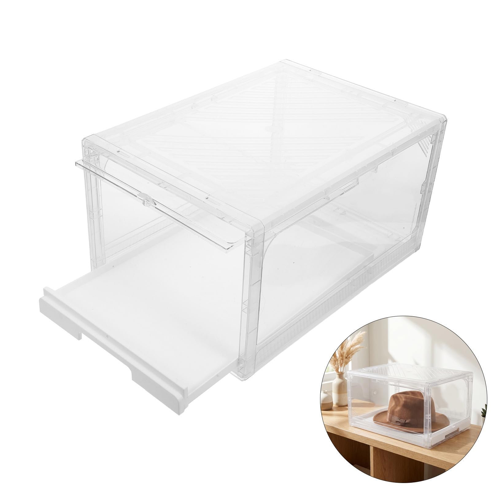 Scatola Porta Cappelli Impilabile in Pp con Cassetto Estraibile Trasparente 27x21x37cm e Facile da Pulire per Organizzazione Armadio