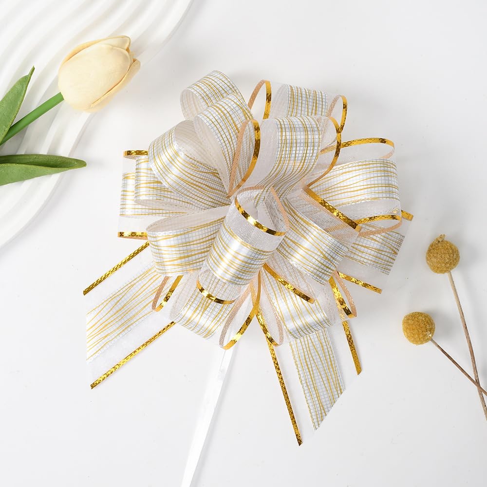 Fiocco Preconfezionato Per Regali In Colori Oro Con Fiore Per Bottiglia Di Vino E Anello Elastico - 5