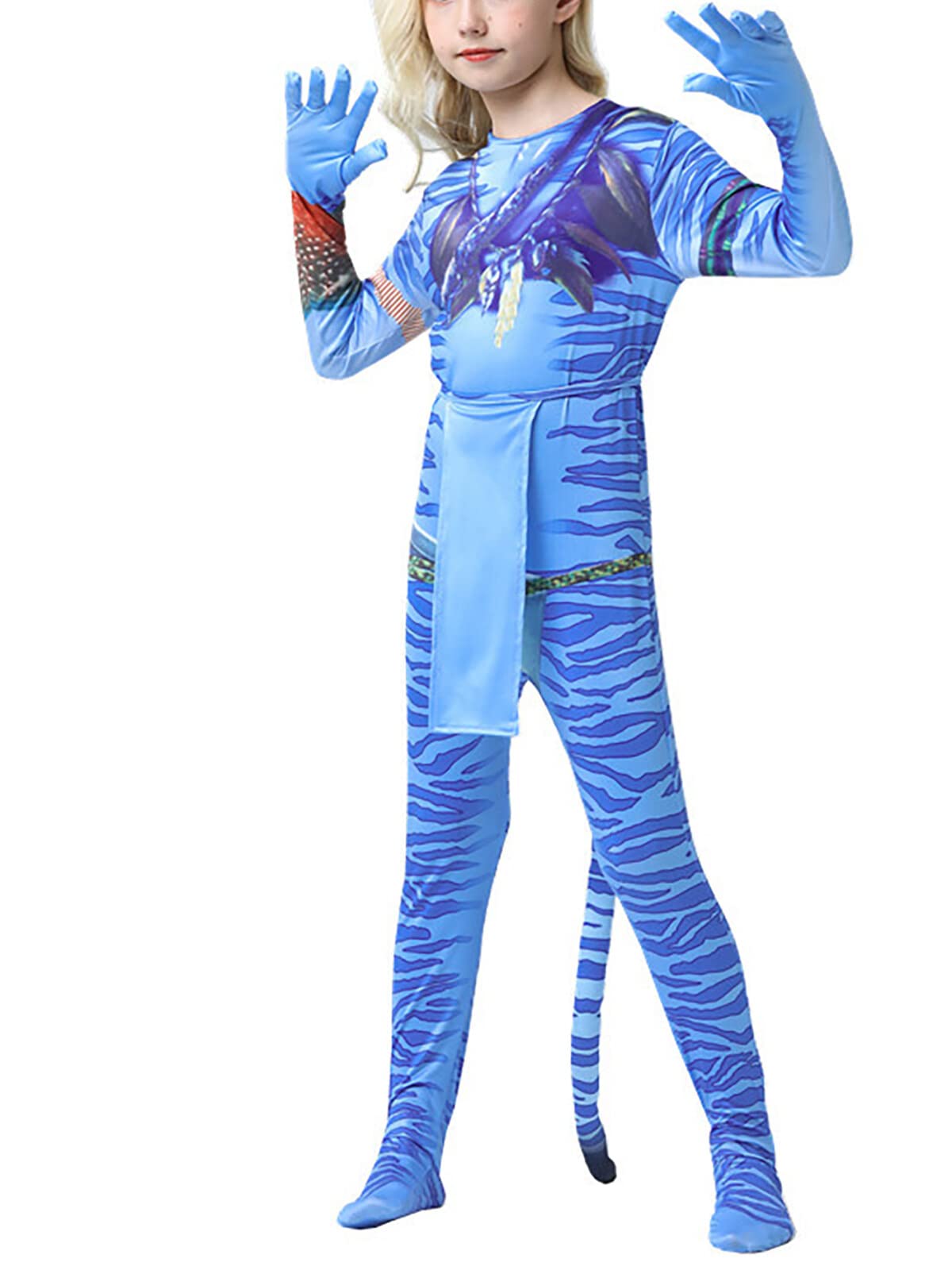 AmzBarley Avatar Costume for Kids Neytiri Jake Sully Costume 3D Role Play Jumpsuit Dress Up Outfits for Halloween
