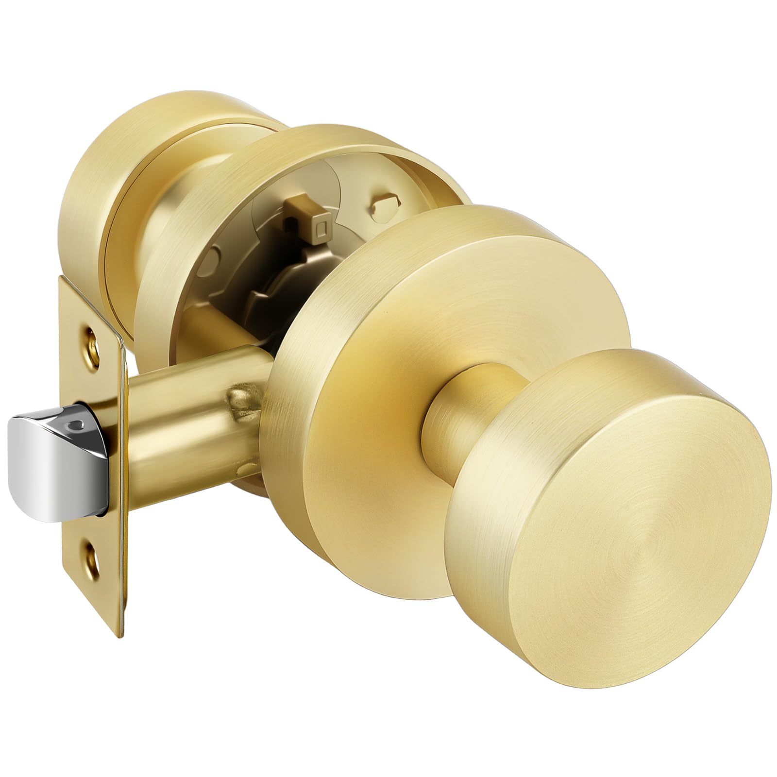 Goldenwarm Gold Door Knob Passage, Zinc Alloy Keyless Brushed Gold Door Knobs Interior for Hallway &amp; Closet &amp; Living Room, Non-Locking Function, Adjustable &amp; Reversible (1 Pack)