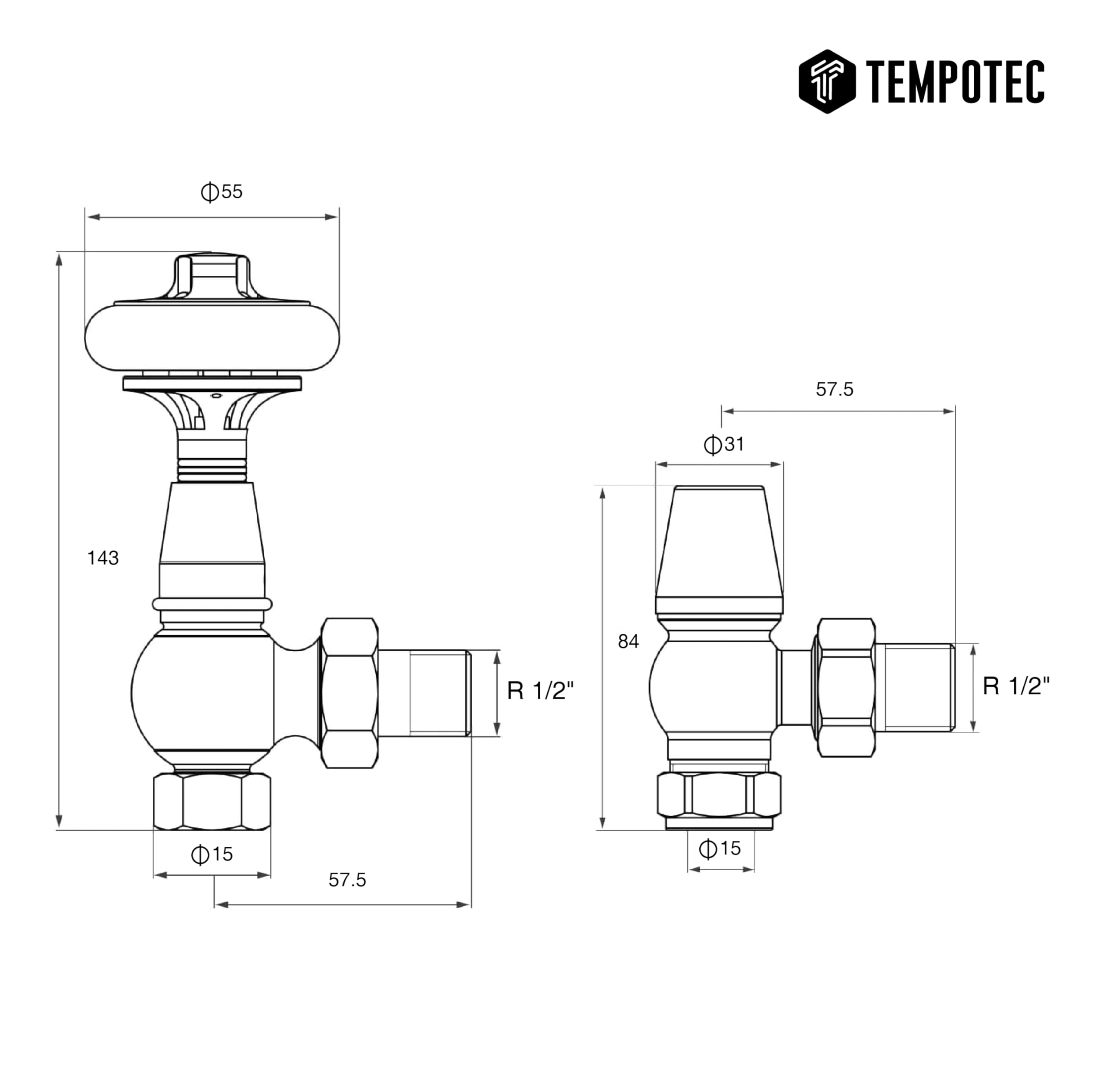 Tempotec Valvole termostatiche tradizionali per termosifone, design moderno (ottone anticato)