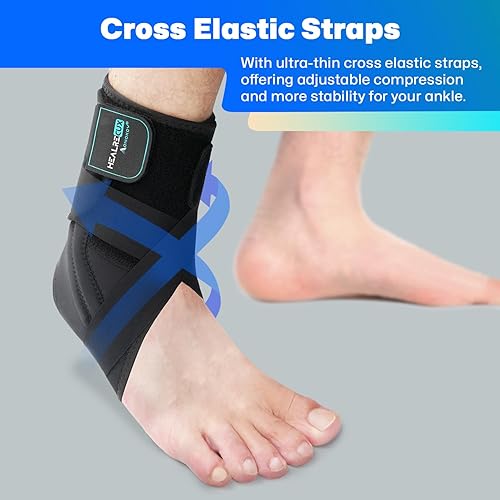 Miniatura 3 de Healrecux Tobillera para mujeres y hombres, soporte de tobillo ajustable para recuperación de lesiones de tobillo esguinces con soporte de resortes