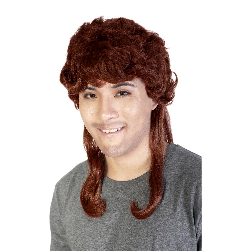 AICKER Brown Retro Mullet Wig 80s Rocker 20" Long Wavy Straight