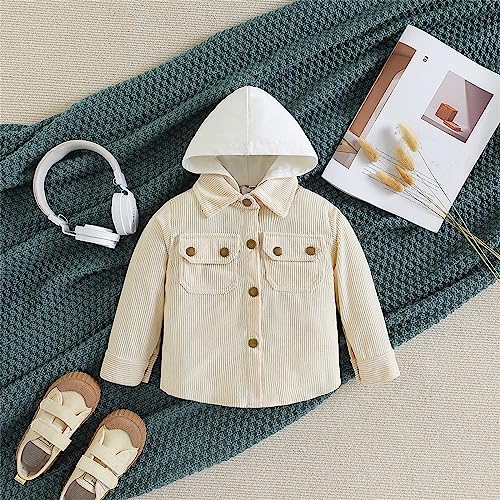 Kids Toddler Boys Girls Warm Corduroy Shirt Jacket Button Dowm Hooded Sweatshirt Lapel Pocket Coat Outwear2