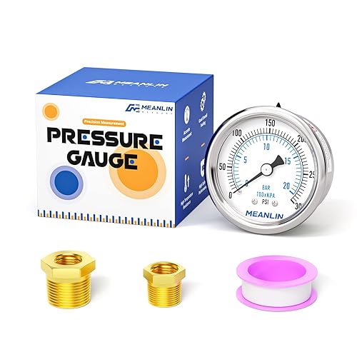 Miniatura 42 de MEANLIN MEASURE 0~30Psi Manómetro de baja presión en seco, acero inoxidable, esfera con cara de 2 pulgadas, NPT de 1/4 de pulgada, impermeable para