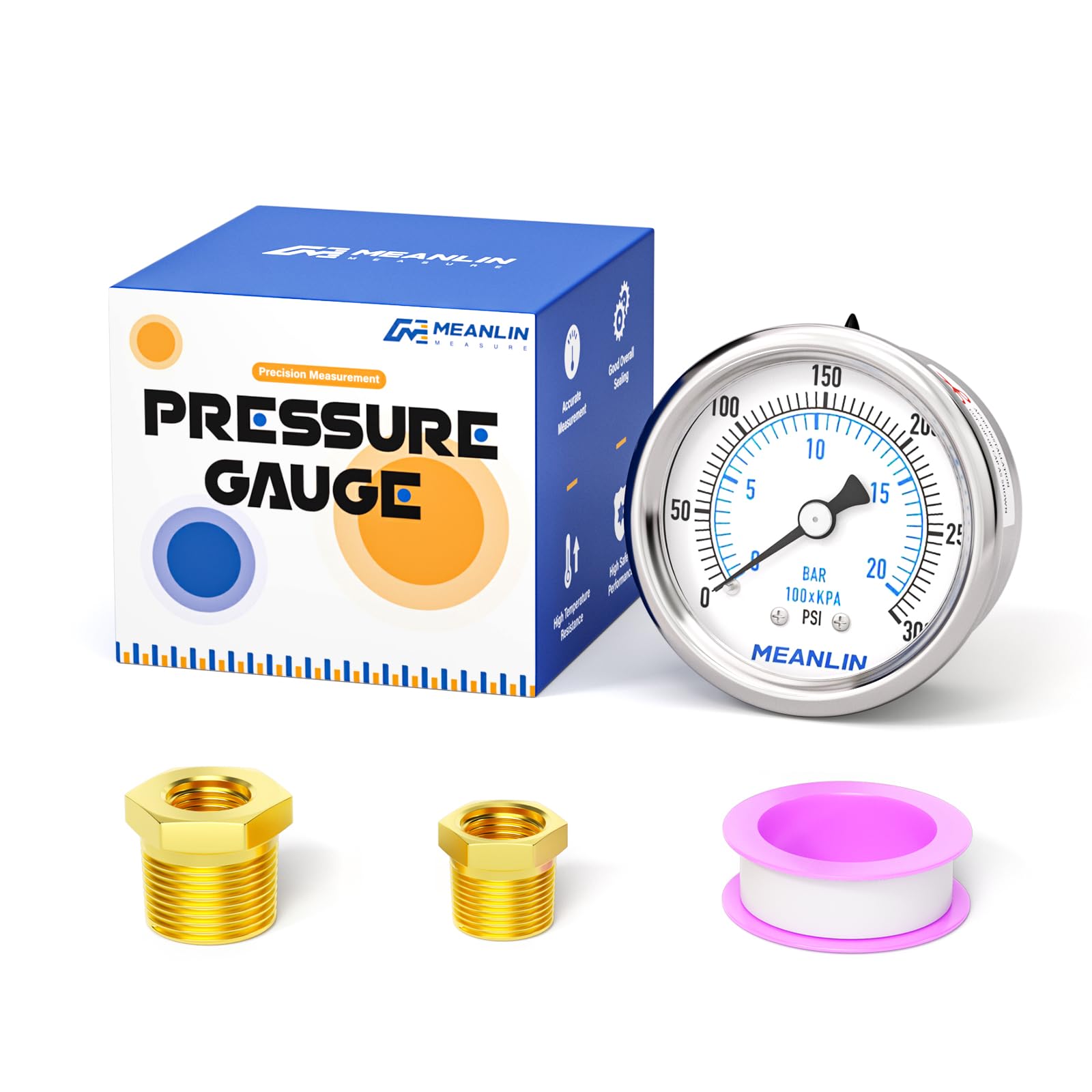 Stainless Steel Pressure Gauge - 0-100PSI Waterproof -30