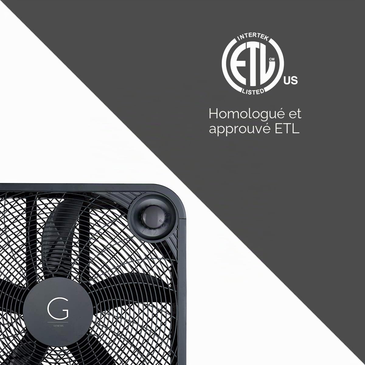 Genesis 20" Box Ventilateur, 3 paramètres, Noir (G20BOX-BLK)