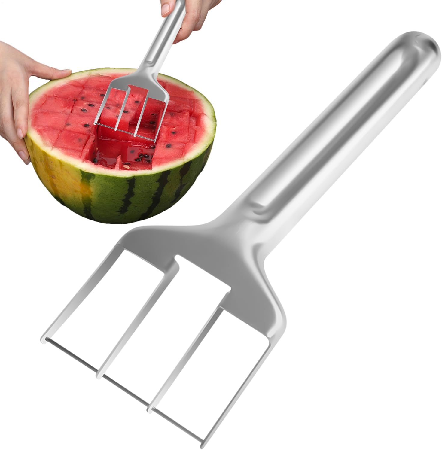 Watermelon Slicer,Three-Cut Watermelon Fork | Stainless Steel Kitchen Gadget for Fruit Daily Family Men Women Travel Outdoor Picnic Camping Dessert Salads Platter
