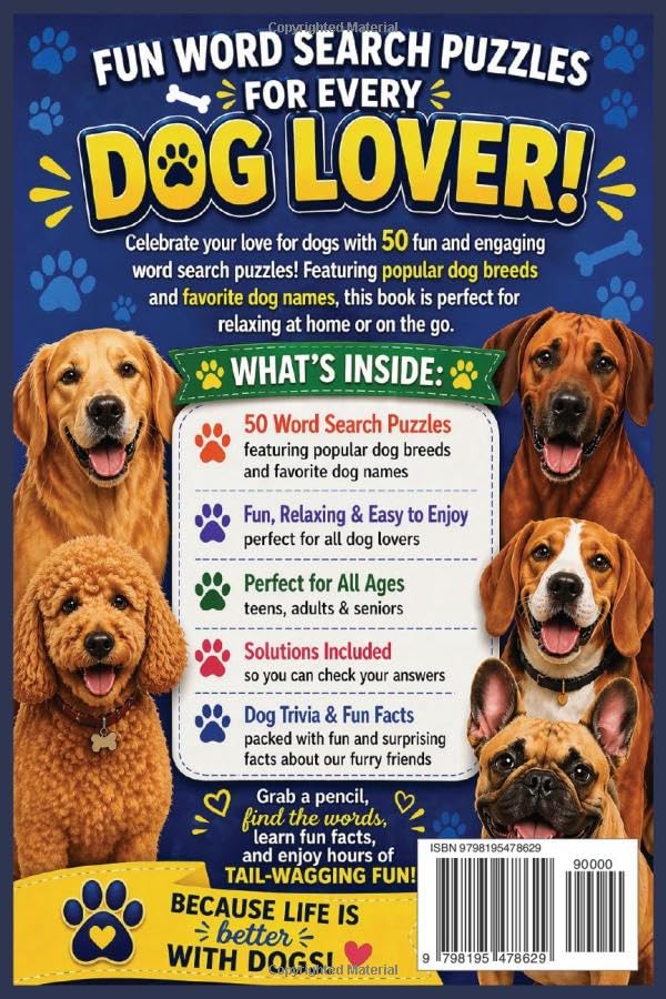 Popular Dog Breeds Word Search: 50 Fun & Relaxing Puzzles for Dog Lovers image 3