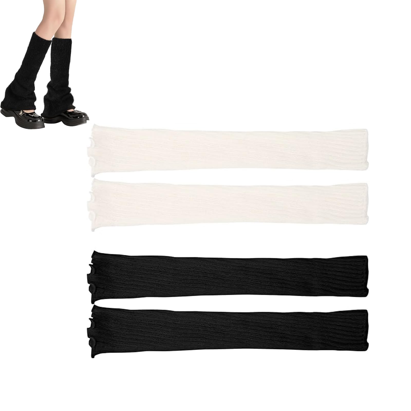 MZOYOURO 2 Pairs Leg Warmers, Knit Leg Warmer for Women Ladies Men, Y2K Ankle Knee Sleeve for Boot 80s Party Yoga Ballet Dance Ice Skating Accessories, Winter Essential, Wh Blc Br