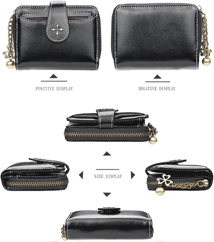 Small Wallet for Women Mini Leather Cash Wallets Zip Bifold Goth Purse Vintage Wallet Grunge Coin Pocket (Black)2