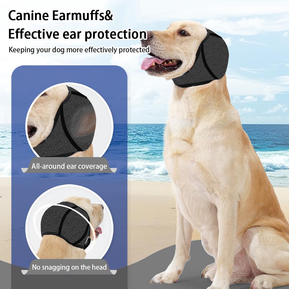 Paraorecchie Cane Scudi Confortevoli Anti Ansia Sollievo dal Rumore Snoods con Nastro Autoadesivo Regolabile per Cani(Grigio/L)