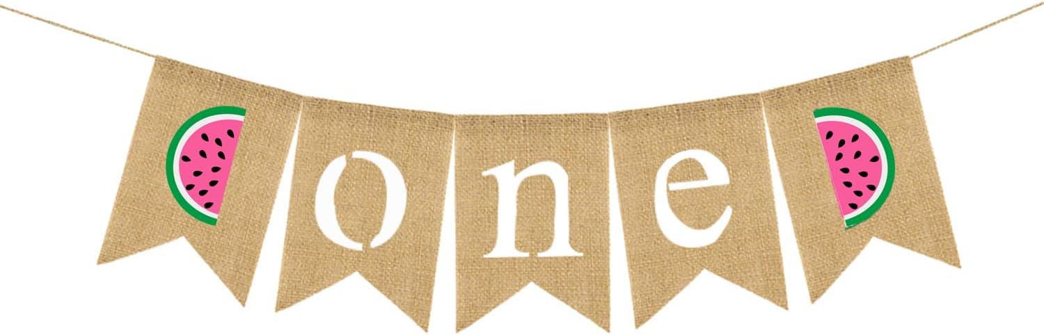 Rustic Burlap One Banner Watermelon Highchair Jute One In A Melon Boy Girl 1st Birthday Party Summer Fruit Decoration Supply