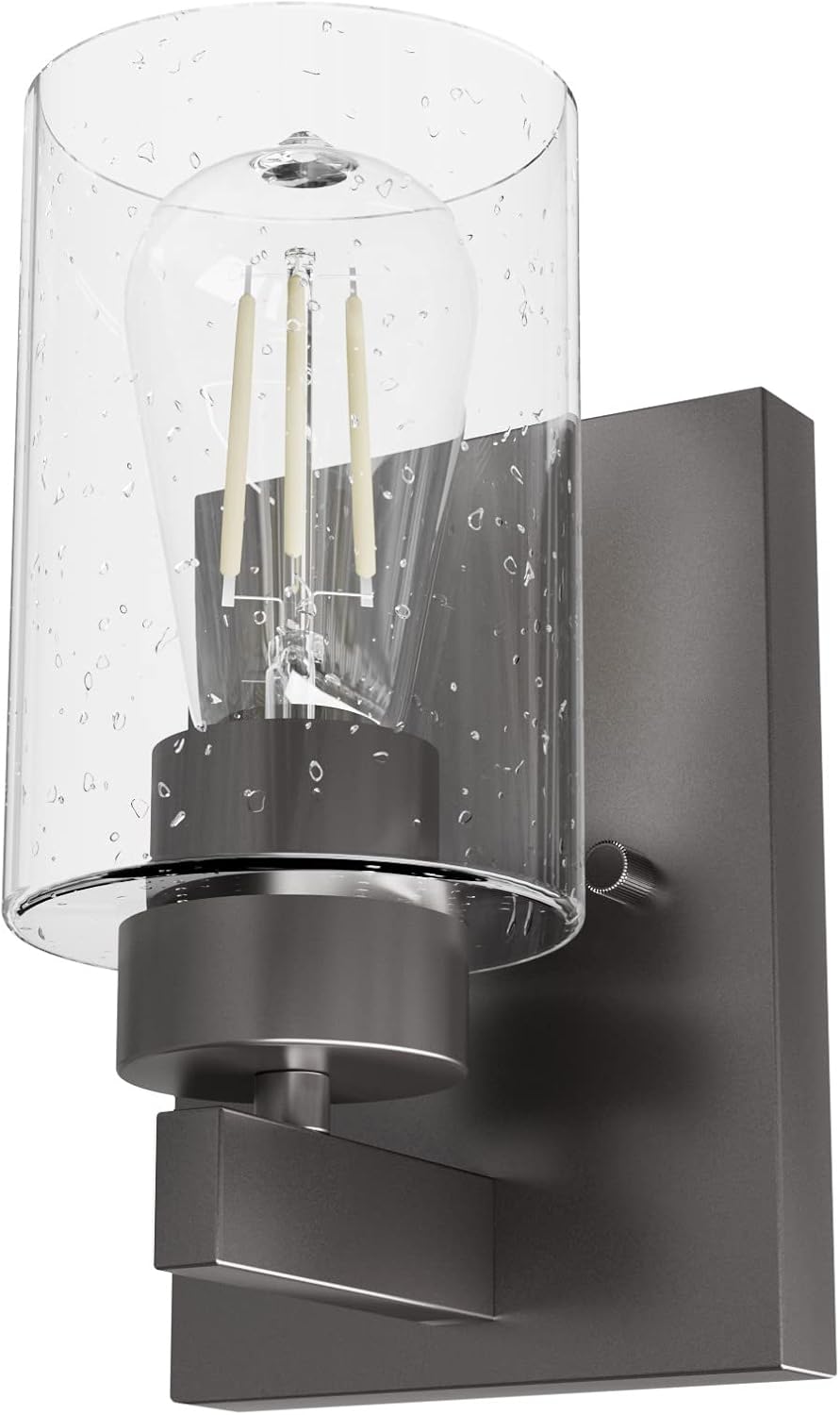 Noble Bronze Dimmable Metal Wall Sconce with Seeded Glass Shade