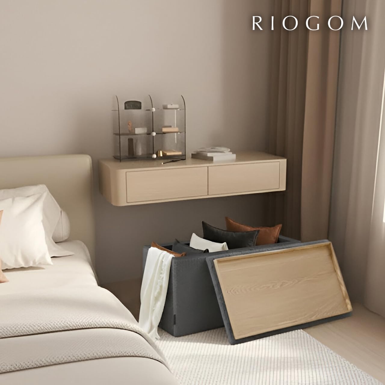 ️ Puff Almacenaje Plegable con Mesa de Madera Reversible Tela Suave | Taburete Reposapies Sofa | Baúl de Almacenamiento para Cama, Dormitorio, salón, Comedor o Recibidor 38x76x38cm (Gris oscu)