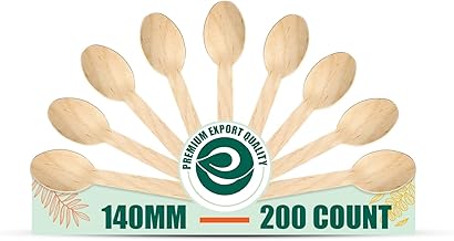 ECO SOUL [140mm, 200 Pack] Disposable Spoons | Wooden Dining Flatware | Ideal for Kids Birthday, Wedding & Party