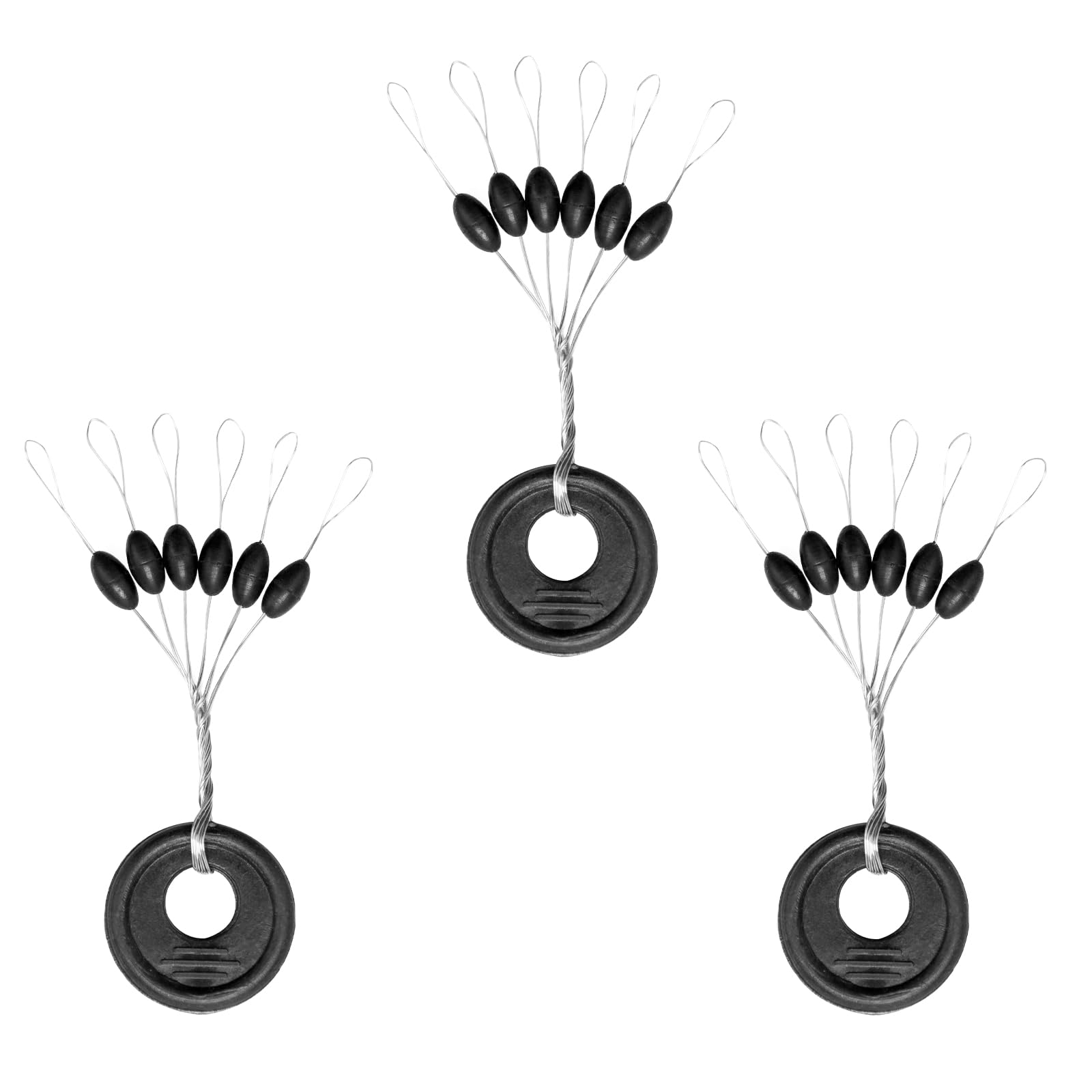 Dr.Fish 1200pcs Fishing Rubber Bobber Stoppers 6 in 1 Float Sinker Stops Black Oval Cylinder for Fishing Line