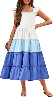 Arshiner Girls Maxi Summer Short Flutter Sleeve Casual Dress with Pockets for 4-14 Y