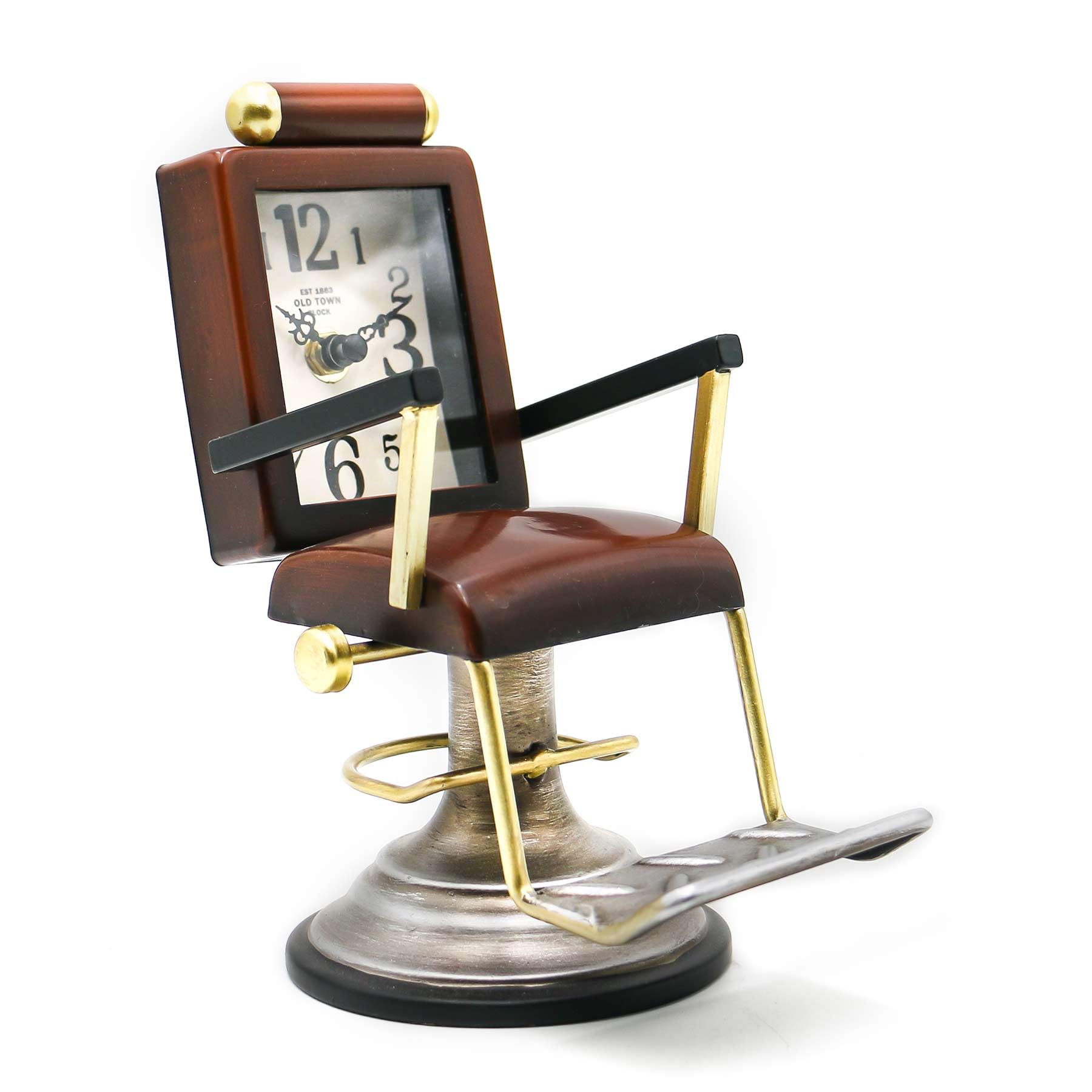 YOUKI Bronze Barber Chair Desk Clock,Hairdresser Hairstylist Gift Ideas,Unique Table Clock Battery Powered,Home Decor Ideal for Office Hotel Cafe Bedroom