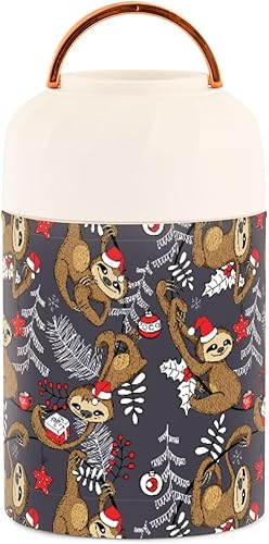 Miniatura 2 de Sloths - Tarro de comida con diseño de copos de nieve de Navidad con cuchara de acero inoxidable aislado al vacío, recipiente de alimentos de 17