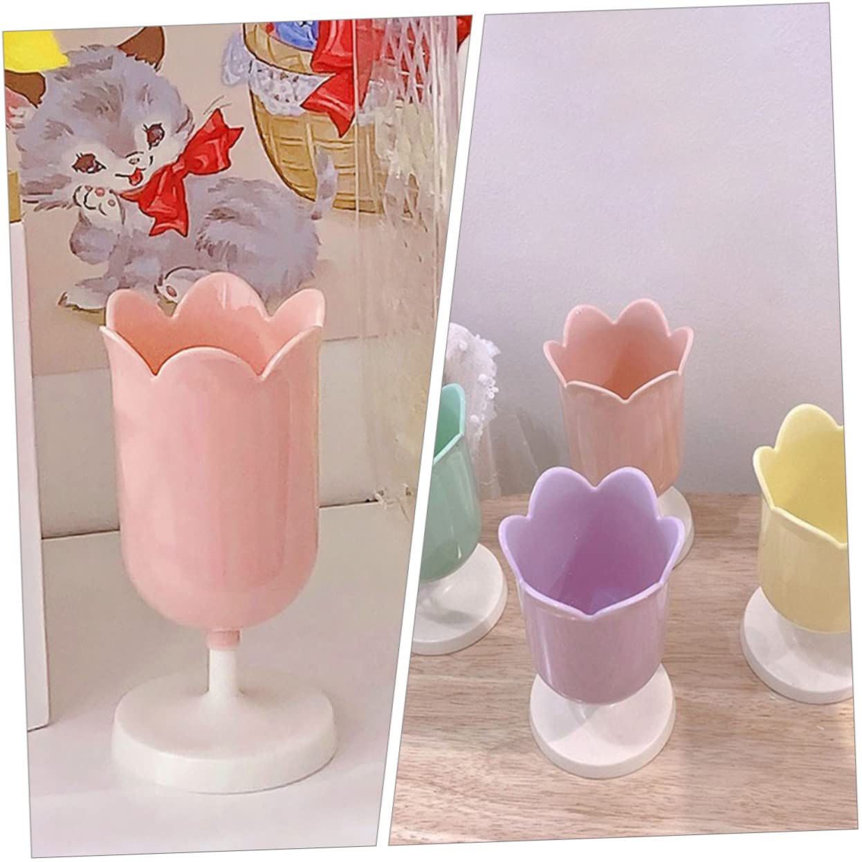 HOMSFOU 5 Pezzi portapenne a tulipano bellezza Cartoleria piccolo arredamento Carino contenitori Organizzazione da scrivania portapenne vaso di fiori plastica rosa