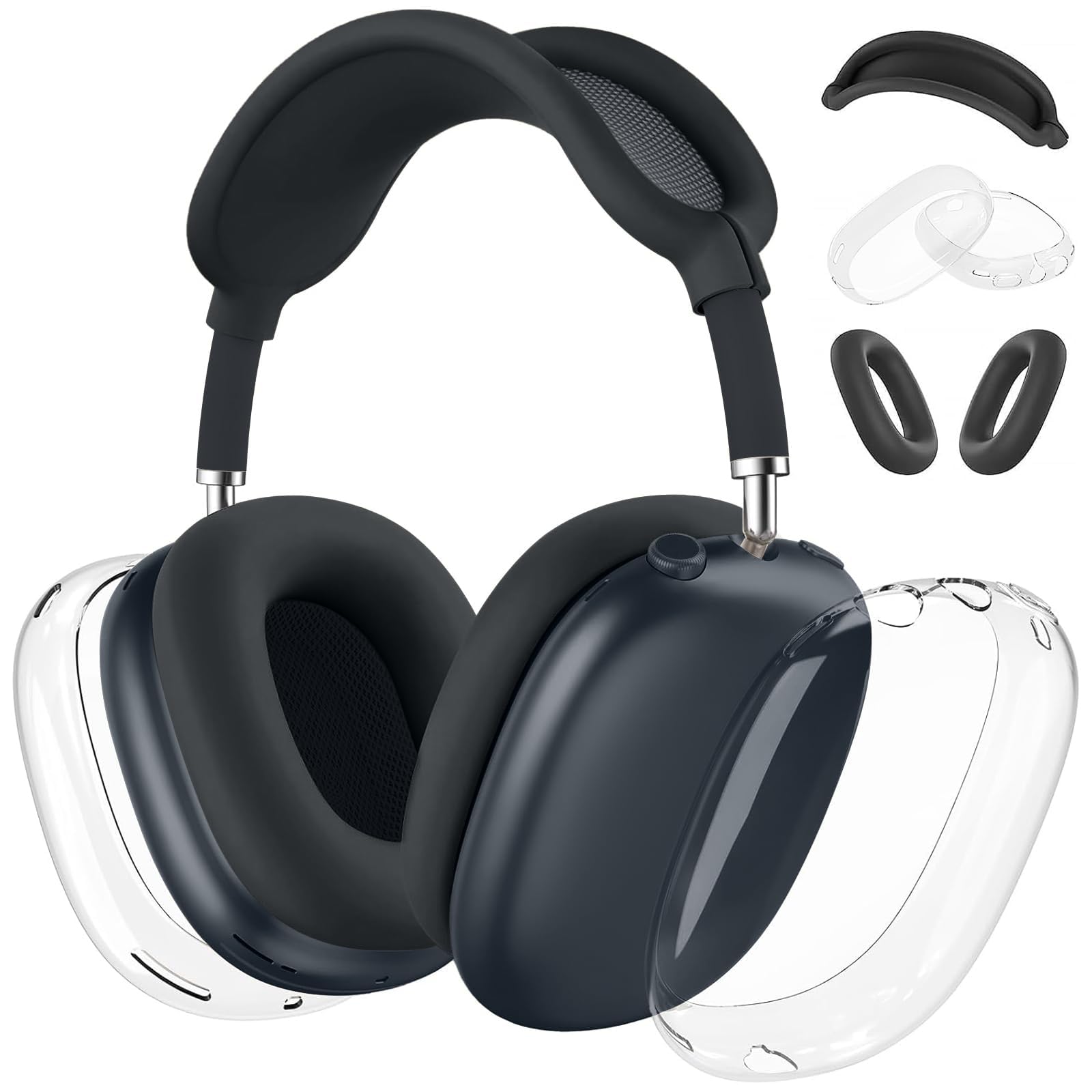 Case Cover for AirPods Max Headphones, Silicone Ear Pad/Headband Cover/Clear Soft TPU Ear Cups Cover, [3 in 1] Accessories Protector for Apple AirPod Max (2024/2020),Space Gray A4-Space Gray