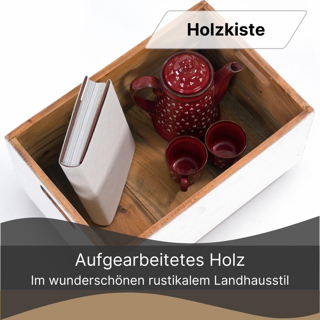 DESIGN DELIGHTS ROLLBARE HOLZKISTE Box | 26x45x30 cm (HxBxT), Recyclingholz | Aufbewahrungskiste, Holz Rollkiste, Spielzeugkiste | Farbe: 06 weiß-Landhaus