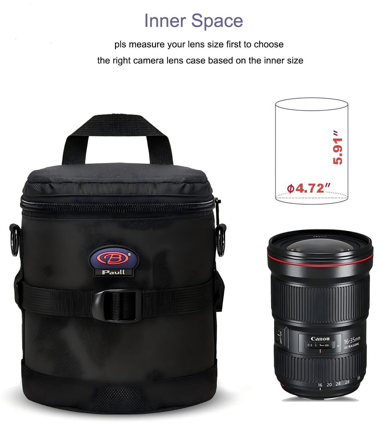 Objektivtasche für DSLR-Kameraobjektiv (Canon, Nikon, Sony, Pentax, Olympus, Panasonic), Large