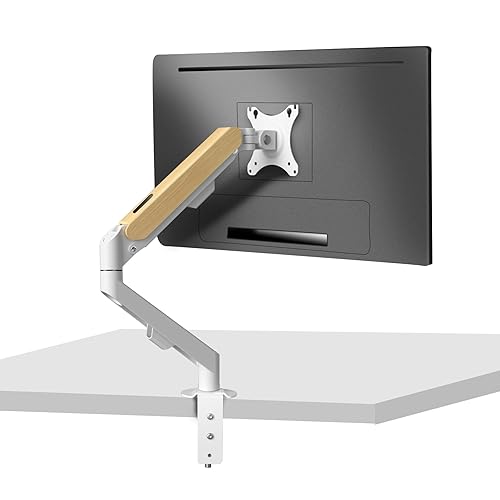 HILLPORT Holz Monitor Halterung Weiß für 17-34 Zoll Bildschirme, Monitorhalterung 1 Monitor, Höhenverstellbar mit Neigungen, Schwenken, Bildschirmhalterung von 2-9 kg VESA 75 & 100 mm M5W-M - Weiß