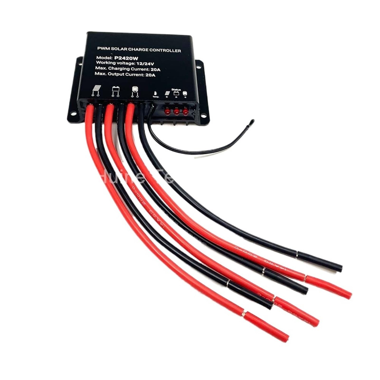 Waterproof Solar Panel Controller 20A 12V 24V PWM with Temperature Sensor for Lead Acid Batteries