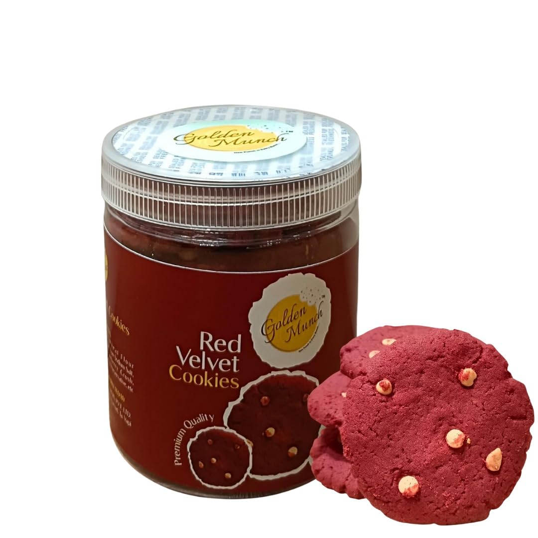 Golden Munch Red Velvet Cookies – Premium Gourmet Cookies | Soft & Crunchy | 100% Vegetarian | Ideal for Gifting & Snacking | 200g