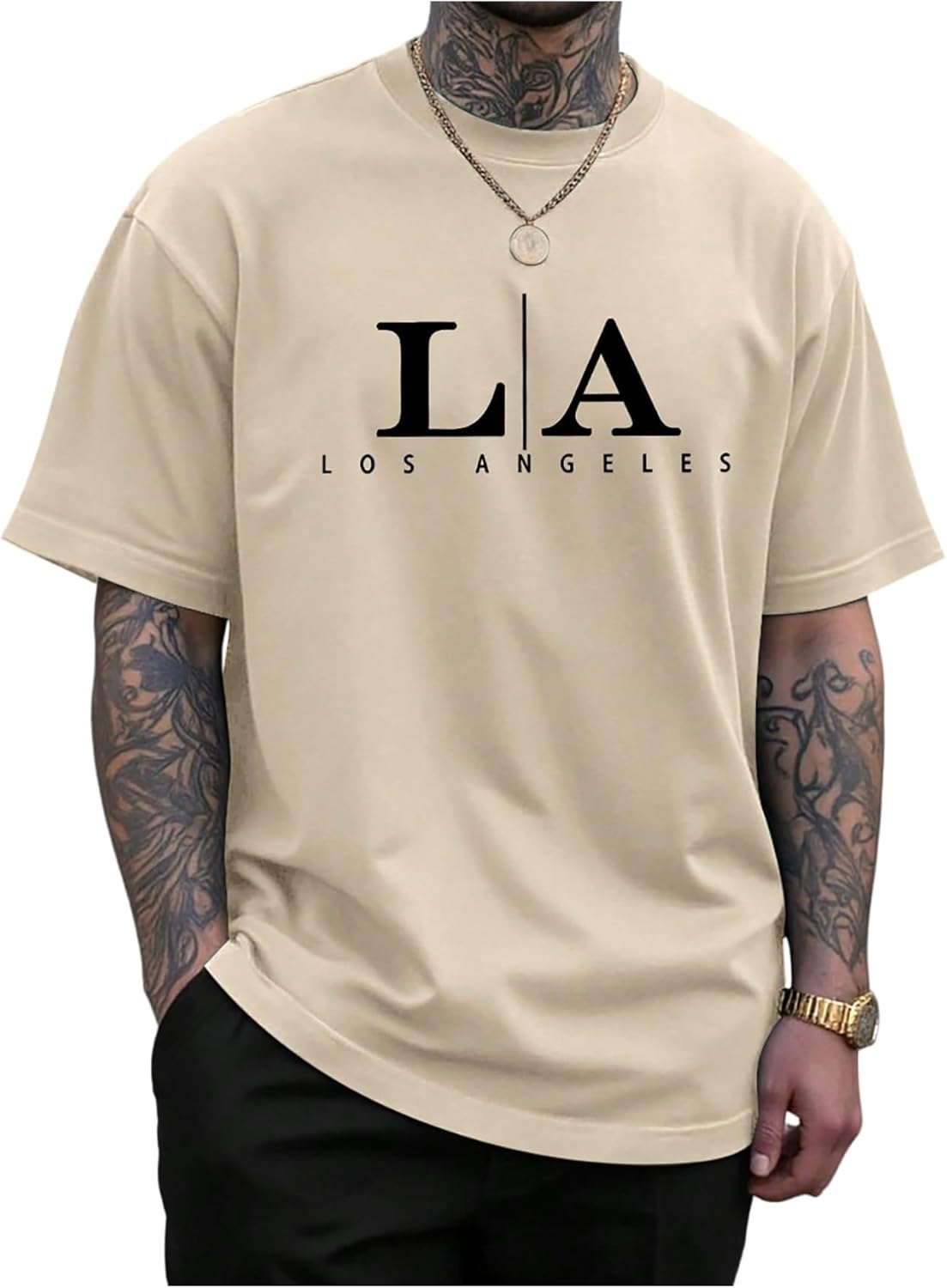 SOLY HUX Men's Graphic Tees Letter Print Los Angeles Short Sleeve Vintage T Shirt Casual Summer Tops