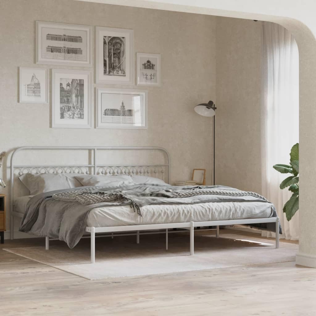 Testiera in metallo bianco 200 cm per telaio letto, robusta cuffia in acciaio, design elegante, supporto durante la lettura, facile da montare
