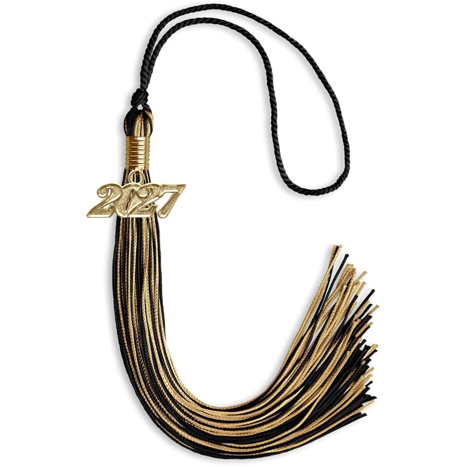 Endea Graduation Mixed Double Color Tassel with Gold Date Drop (Black/Antique Gold, 2027)