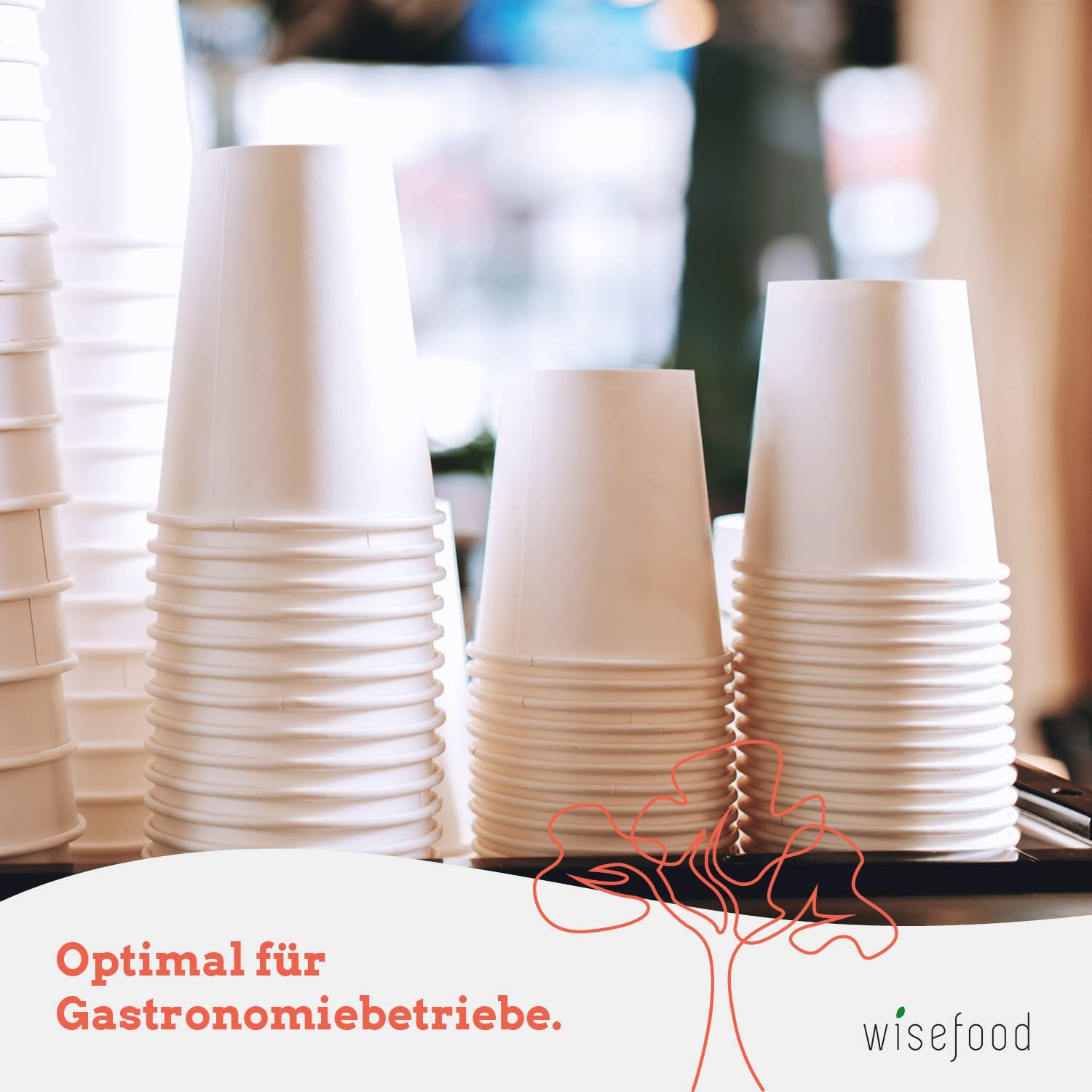 Wisefood Vasos de papel blanco – 2.250 vasos desechables de 120 ml – Vasos de papel respetuosos con el medio ambiente sin PLA/PE – Vasos desechables biodegradables con revestimiento orgánico