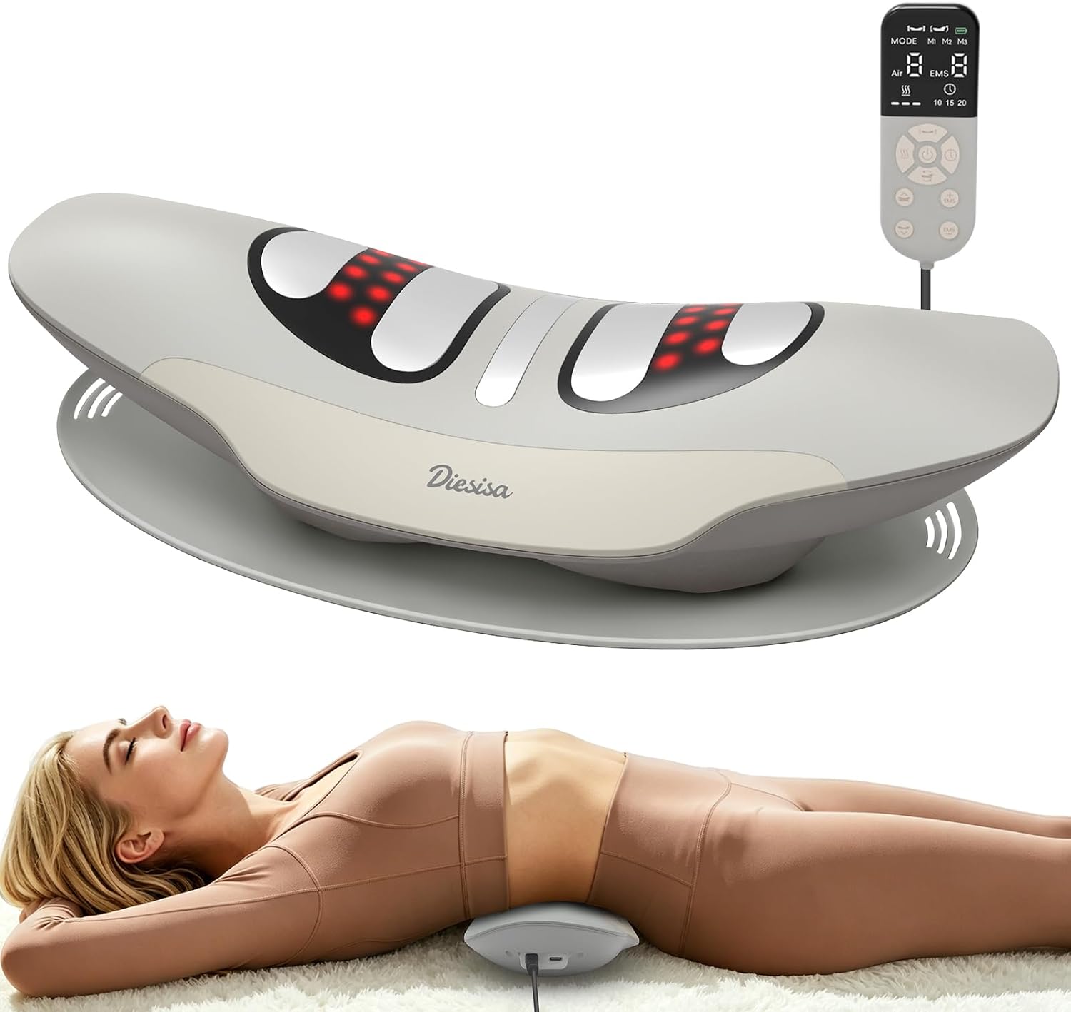 Diesisa Electric Lumbar Traction Device:Multifunctional Lower Back Massager | Dynamic Traction-Left-Right Swing-Vibration, Lumbar Massager With Heat - EMS- Rechargeable Back Pain Relief Devices -Home Use