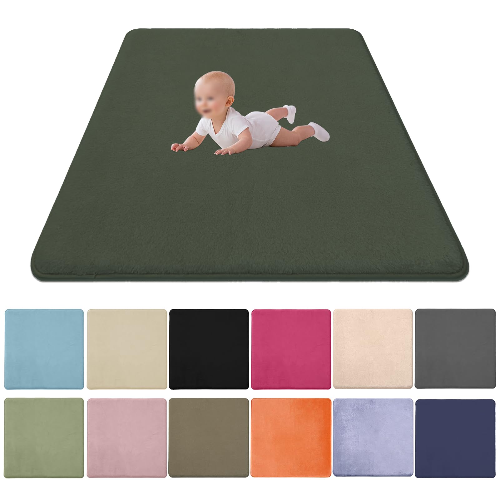Zteiuqx Baby Play Mat, Coral Velvet Activity Rug for Tummy Time, Non-Slip Nursery Floor Mat for Infants, Kids 2CM Thick Memory Foam Crawling Mat 60x100cm/23.62x39.37inch — image 1