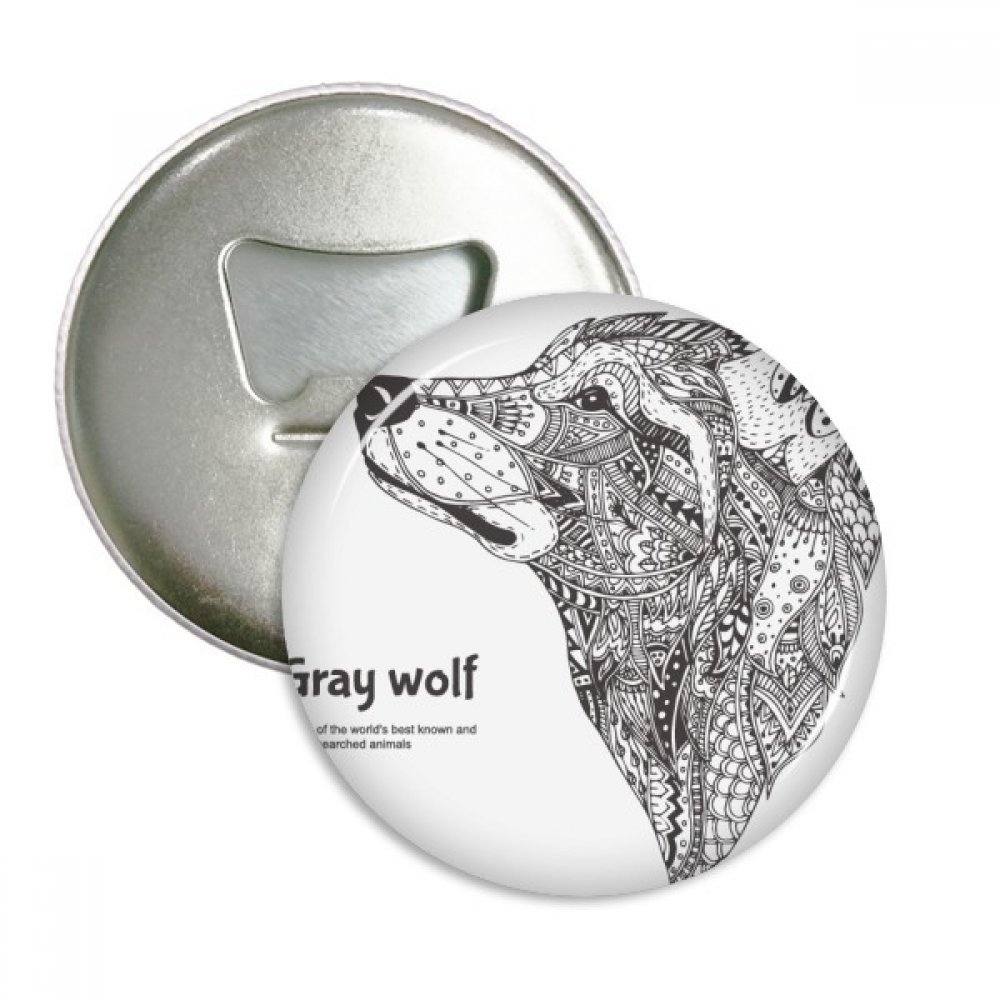 Badge bouton loup gris décapsuleur rond aimanté et pins argent DIYthinker